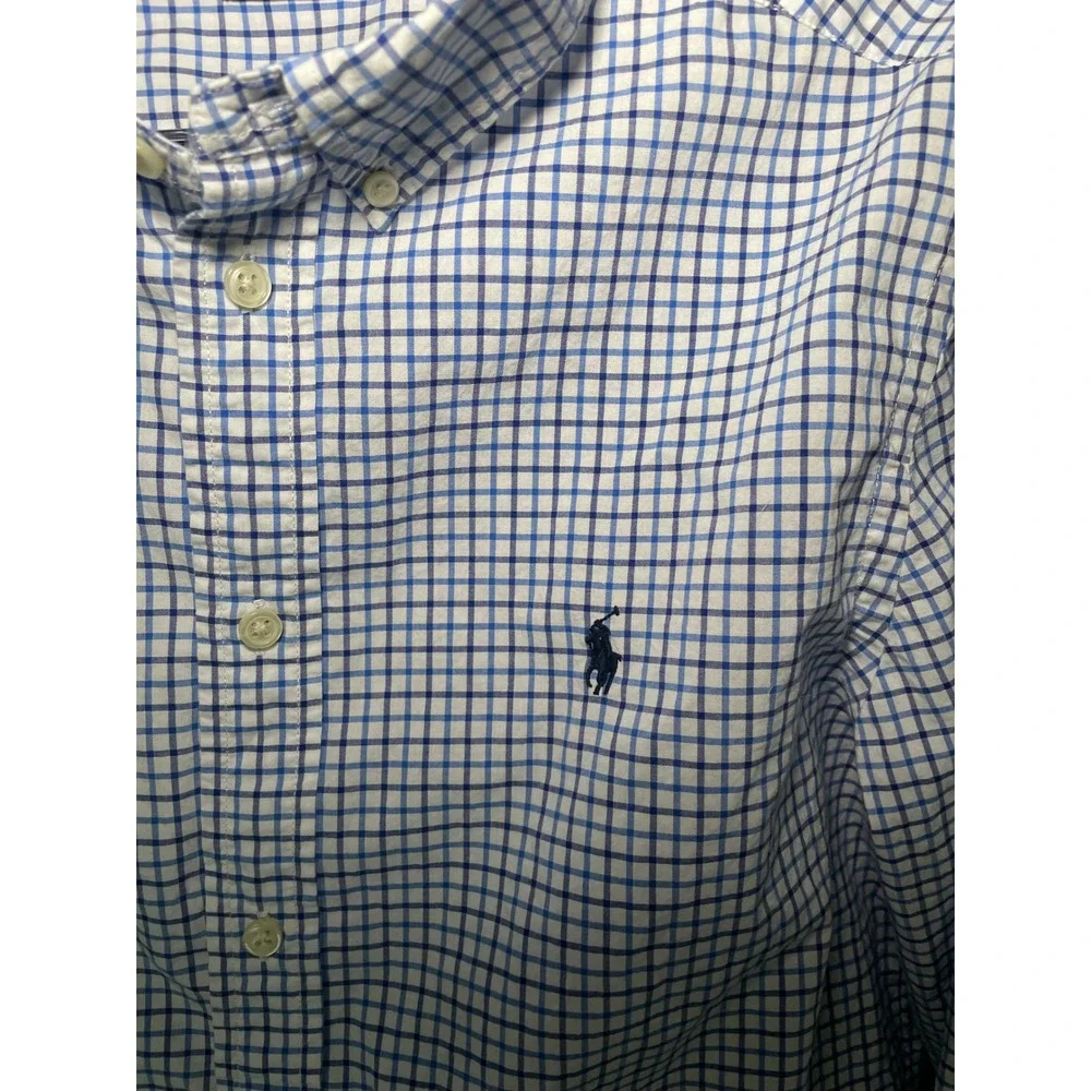 Ralph Lauren Boys XL 18-20 Blue White Check Natural Stretch Button Down Shirt